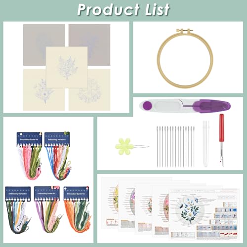 ERKOON 5 Sets Embroidery Kit for Beginners Adult Bouquet Cross Stitch - color: Bouquet