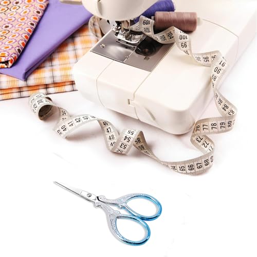 Small Sewing Scissors 3.6Inch Scissors with Leather Scissor Cover - color: Silver Blue