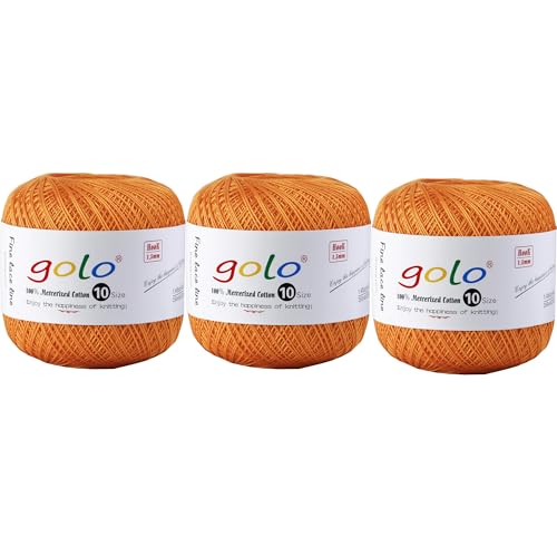 golo 3 Balls Crochet Thread Size 10 Crochet Yarn for Hand Knitting 632 - color: 000-632 Gold