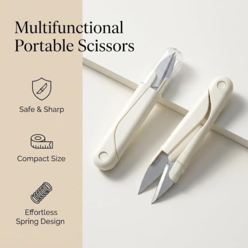 2Pcs U-Shape Sewing Scissors, Thread Cutter Scissors with Protective Cap - color: White