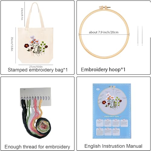 Huacan Embroidery Canvas Bag Kits for Adults Beginner Stamped Flowers Pattern DIY Cross Stitch Printed Flower Stitching Sewing Kit - color: Flower 5