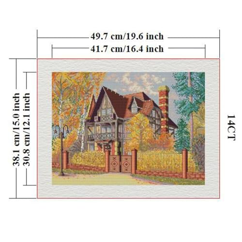 ITSTITCH Stamped Cross Stitch Kits - Full Set of Embroidery for Beginners or Adults,14 CT 2 Strands DIY Autumn Yard Patterns Counted Arts Craft 19.7×15 inch - color: Autumn Yard