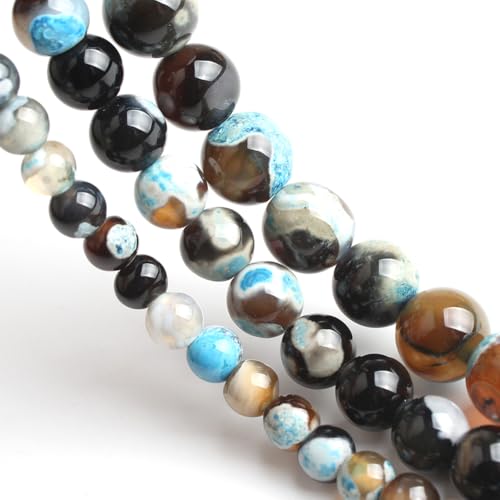 45pcs Round Loose Blue&Coffee Fire Agate Beads for Bracelet Beads，8mm Gemstone Bead Round Loose Stone Beads for Jewelry Making DIY Bracelet Necklace Earrings - color: blue&coffee fire agate, size: 8mm