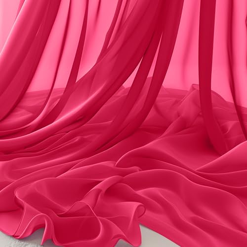 Horbaunal Hot Pink Chiffon Fabric by The Yard, 1 Yard Precut Sheer Fabric - color: Hot Pink, size: 1 Yard