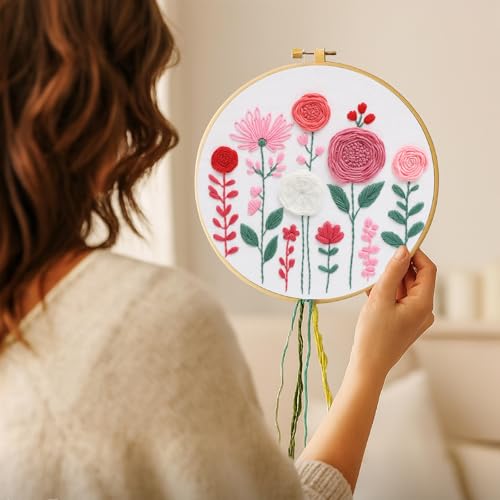 Nuberlic Floral Embroidery Kit for Beginners Adults - color: Floral