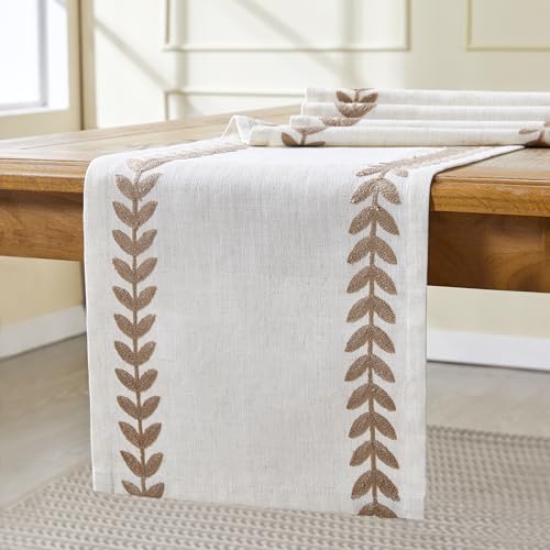 Linen Embroidered Table Runner, Taupe Table Runners 36 Inches Long - color: Taupe, size: 13×36 Inch