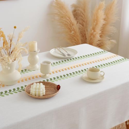 AMZALI Cotton Linen Square Tablecloth Embroidery Leaf Pattern Weight Farmhouse Table Cloth Tabletop Decoration Tassel Wrinkle Free Table Cover for Dining Outdoor and Indoor - color: Color Leaf, size: 55" x 55" (Square)