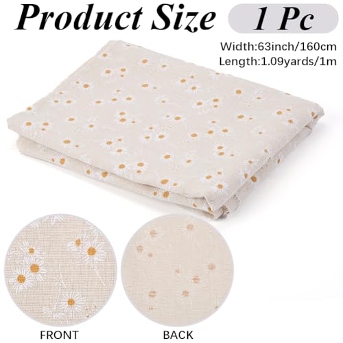 1 Yard 63 Inch Flower Cotton Fabric Bundles Linen Blend Soft White Floral Pattern Embroideried Cloth By The Yard for Sewing Making Clothing Accessories Diy Quilting Beginners Crafts Supplies - size: 1600MM, style: Daisy