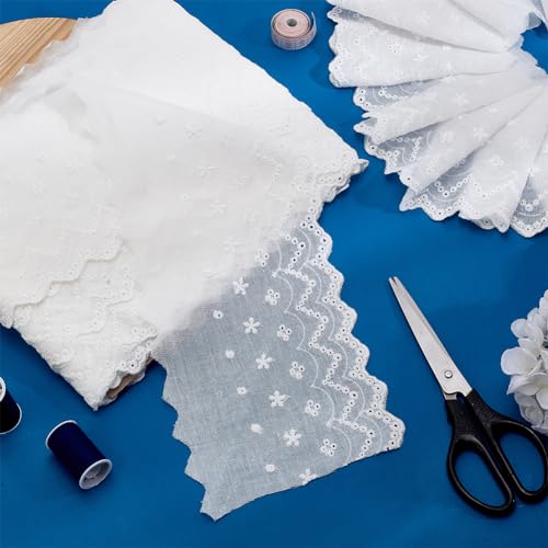 MAYJOYDIY 15yards 5.1inch Wide White Flower Cotton Eyelet Lace Ribbon Wavy Edged Floral Embroidery Eyelet Sewing Trim Ruffle Lace Trim for Dress Pillow Dolls Pets Clothes Bag Sewing - color: 15yards Wide White Flower