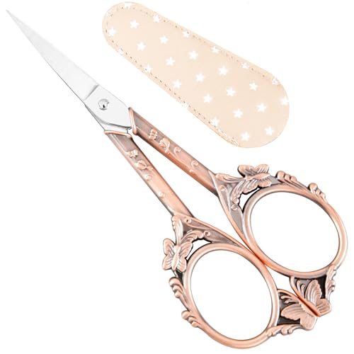 Crochet Scissors with Cover – Rose Gold Vintage Small Embroidery Scissors, Sharp Craft Scissors for Yarn Thread Sewing Needlework, Cute Butterfly Design Gift for Crocheter Quilter, 4.6 Inch - color: Red Copper
