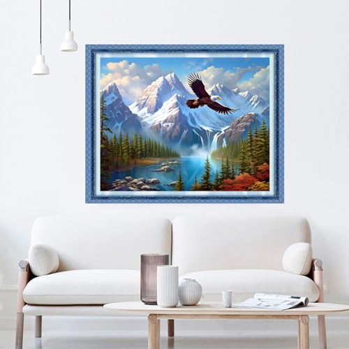 Dooxvey Cross Stitch Kits for Adults Beginners - Full Range of Stamped Kits - 11CT Cross Stitch Patterns - Mountain River Flying Eagles - 16x20 inch - color: Artpattern03