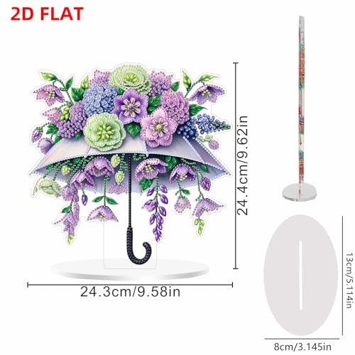 POETRYDRAW DIY Diamond Art Ornament Desktop Kit Umbrella Flower, Stand Up Acrylic Diamonds Painting Ornament for Adults, 5D Special Diamond Gem Craft Tabletop Placement Board Kit - color: Umbrella Flower