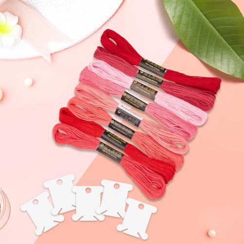 24 Skeins 6 Strandsd Red Embroidery Floss Gradient Friendship Bracelets Yarn String Variegate Cross Stitch Threads Bulk with Floss Bobbins for Hand Sewing Knitting Crafts Crochet Stitching - color: Red