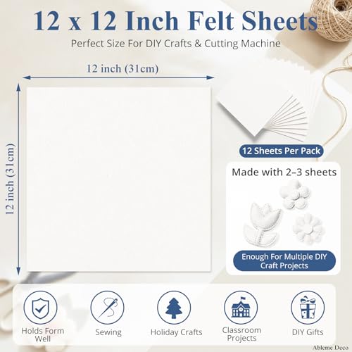 12" x 12" Felt Sheets for Crafts, 2mm Stiff Felt Fabric (12 Pcs), Ivory - color: Ivory