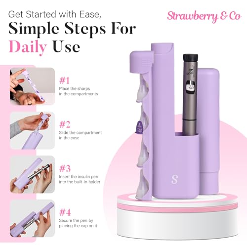 STRAWBERRY & CO Insulin Cooler Travel Case - Built-in Sharps Dispenser & Temperature-Control Organizer (Purple) - color: Purple