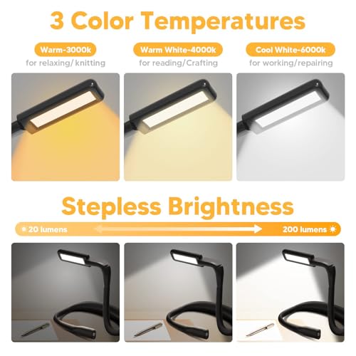 Reading Light, Rechargeable Neck Light, Stepless Dimming Book Light - color: Black
