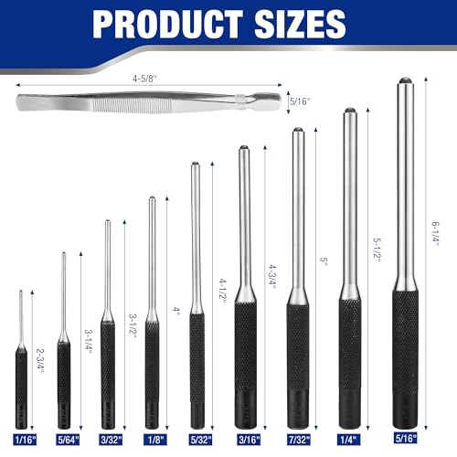 WORKPRO 9-Piece Roll Pin Punch Set with Tweezers, Punch Tool Set