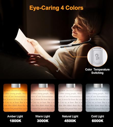 Gritin Book Light, Eye Caring 4-Color&5-Brightness Neck Light Reading Light - color: Gray, size: Upgraded