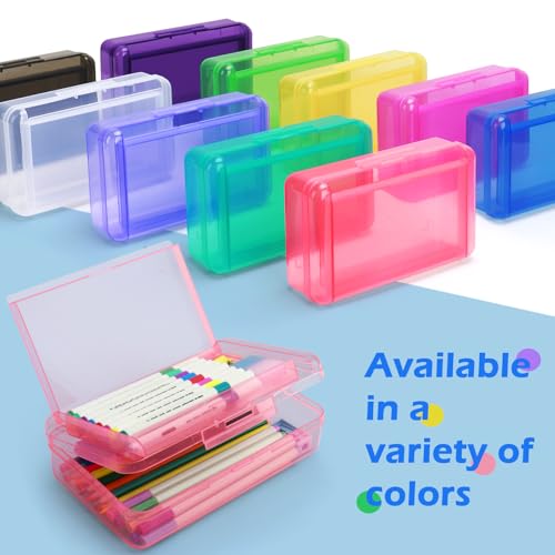 Double Layer Plastic Clear Hard Colored Pencil Box Case Pen Crayon Box - color: Light Blue