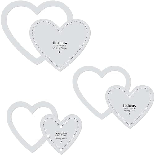 Liquidraw Quilting Templates & Rulers for Patchwork - Heart (Set of 3) | Clear Acrylic Sewing Template Stencils | 3", 4" & 5" Sizes | Easy-Read Quilt Cutting, Piecing, Measuring & Fabric Guide - style: Heart Set of 3
