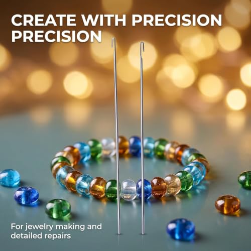2 Pcs Metal Beading Needles Bead Crochet Hooks Beaded Needles Steel Wood Bead Needle Threader Jewelry Making Tools Beading Needles