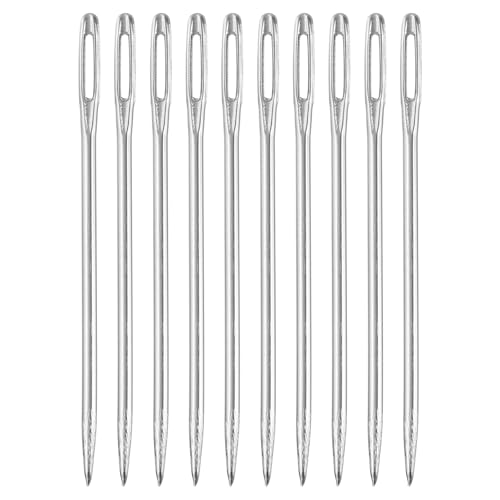 uxcell 50Pcs Large Eye Needles, 2.09" 1.6mm High Carbon Iron Embroidery Thread Needle Sewing Big Eye Needle Knitting Needles for Hand Sewing Art Crafts, Silver - size: 1.6x53mm