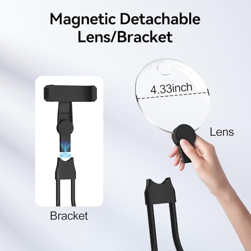 2 in 1 Hands Free Magnifying Glass, Desktop Cell Phone Stand, 10X 20X Magnifying Glass for Reading, Flexible Lazy Bracket DIY Free Rotating on Table, for Sewing, Cross-Stitching