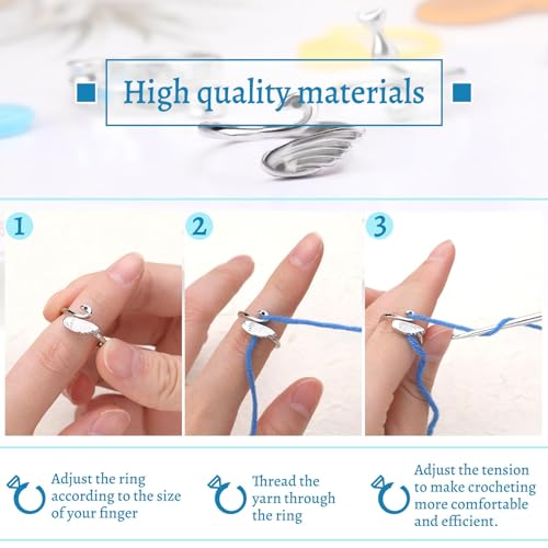 11 Pcs Crochet Ring Adjustable Knitting Tension Rings Crochet Ring - color: Silver - 11 Pcs