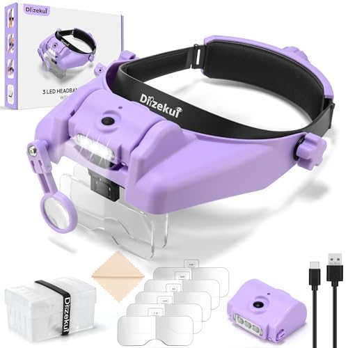 Dilzekui Magnifying Glasses for Close Work 1X-14X Magnifier Headset w/Light - color: Purple Magnifying Glasses With Light