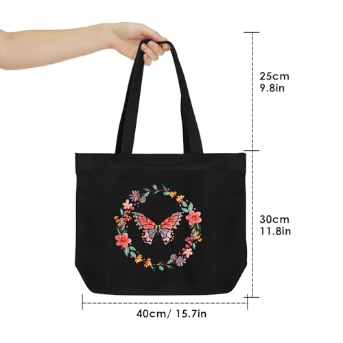 ERKOON Embroidery Canvas Tote Bag for Beginners, Floral Arts Crafts Cross Stitch Kits for Adults Including Stamped Embroidery Bag with Hoops, Needle, Instruction and Color Threads (Butterfly) - color: Butterfly