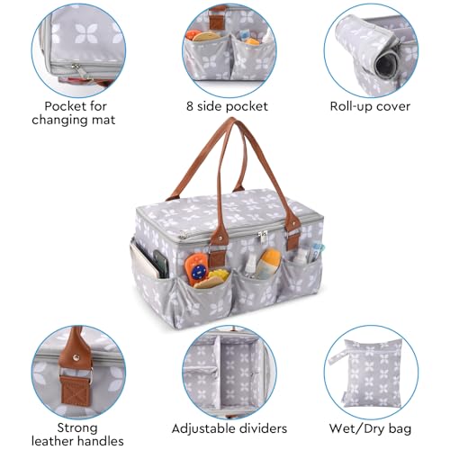 Moteph Diaper Caddy with Changing Mat, Large Baby Diaper Caddy Organizer with Lid, Portable Organizer Basket for Baby Essentials, Roll-Up Lid, Built-In Changing Mat Pocket - style: With Changing Mat
