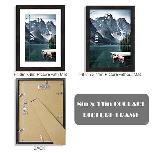Hongkee 8x11 Picture Frame with Real Glass - Display Pictures 6x9 with Mat or 8 x 11 without Mat, Photo Frame for Wall or Table Top Display(Black, 3 Pack) - color: Black, size: 8x11 in