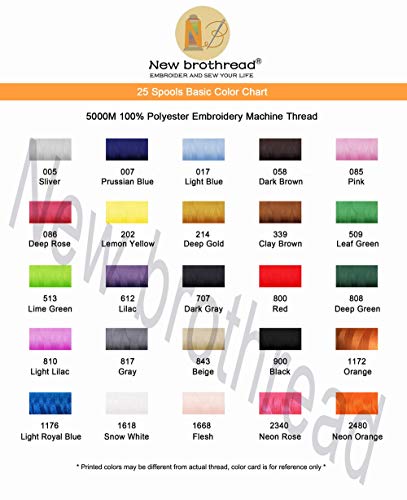 New brothread 25 Basic Color Huge Spool Polyester Embroidery Machine Thread - color: 25 Colors