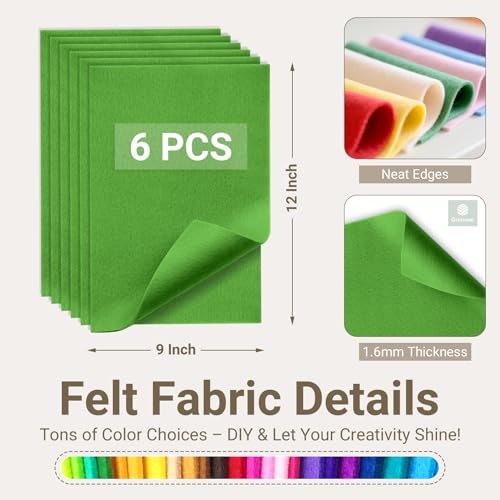 Emerald Green Soft Felt Sheets for Crafts, 9" x 12", 1.6mm Thick, 6 Pcs - color: Emerald Green