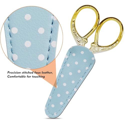 3.6 inch Embroidery Scissors with Leather Sheath for Sewing Art Needlework - color: Silver Gold