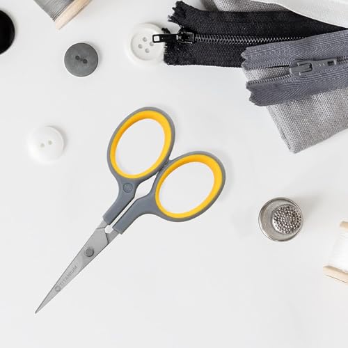 Westcott 4" Embroidery Scissors with Titanium-Bonded Blades, for Crafting, Sewing & More, Gray/Yellow