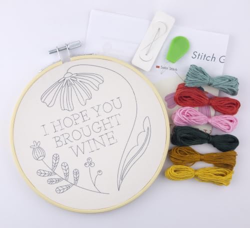 FUNATIC I Hope You Brought Wine Funny Embroidery Kit for Adults - color: I Hope You Brought Wine