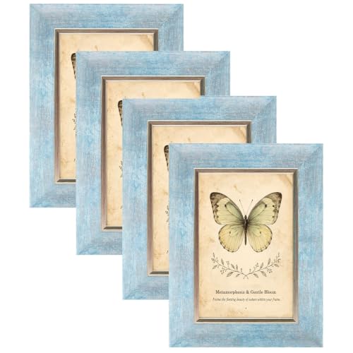 XUANLUO 4x6 Picture Frames Set of 4,Rustic Retro Photo Frame(Blue) - color: Blue-4pcs, size: 4×6 inch
