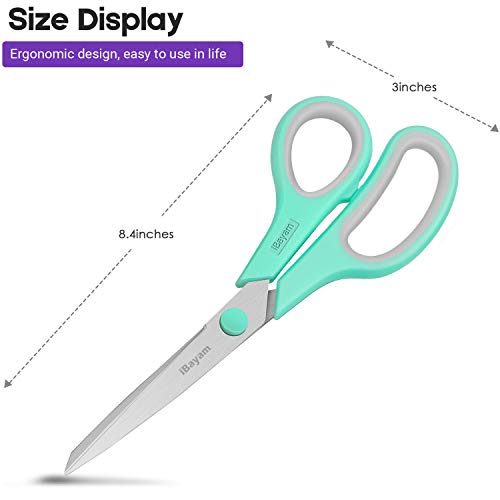 iBayam 8" Heavy Duty Scissors All Purpose for Office School Crafts Sewing - color: Mint, Grey, Purple, size: 3-Pack