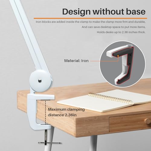 LED Magnifying Lamp with Clamp, 14W 1200LM, 2.25X, White - color: White
