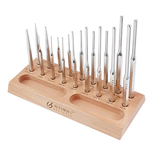 BESTNULE 19pc Punch Set w/Beech Block(Roll Pin, Center, Flat, Solid Punch)
