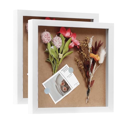 Muzilife 10x10 Shadow Box 3D Picture Frames, Wood, Real Glass, White,2 Pack - color: 2pc 10x10-white