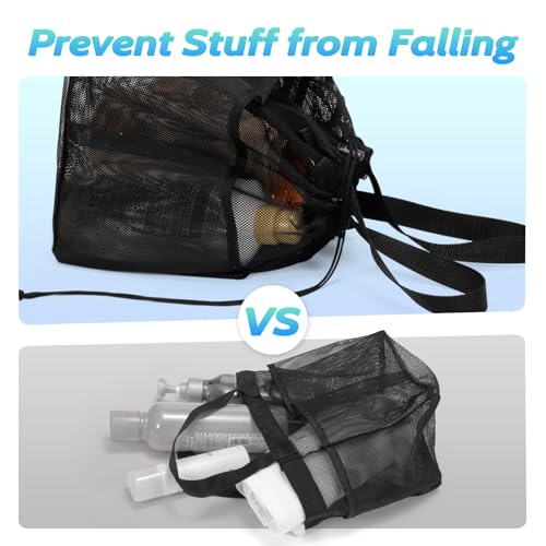 famichan Mesh Shower Caddy Portable with Drawstring, Dorm Room Essentials for College Students boy & girl, Larger Shower Bag for Camping,Swimming,Gym,Travel,Bathroom - Black - color: BLACK