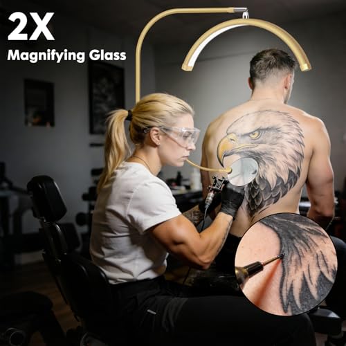 Lash Light, 2500LM Half Moon Light with Tool Tray, 2X Magnifier, Phone Holder for Nail Art, Tattoo, Eyelash Extension, SPA Lighting, Floor Esthetician Lamp with Color & Brightness Adjustment - color: Golden