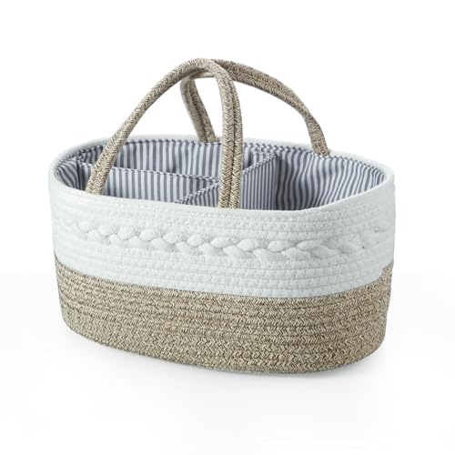 PandaEar Baby Diaper Caddy Organizer, Portable Nursery Storage Basket Cotton Rope Diaper Caddy for Baby Shower Gifts Newborn Infants -Brown