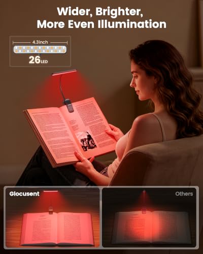 Glocusent 630nm Red Light Reading Light, 26 LED Zero Blue Light Book Lamp - color: Black-Red Light