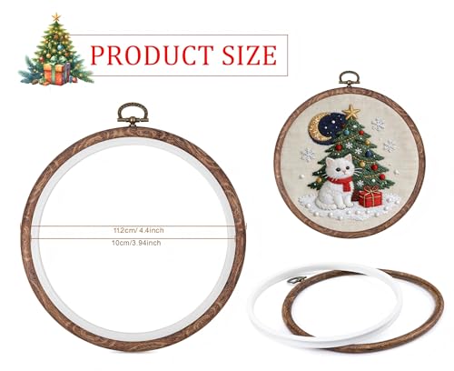 Dllxumm 3 Pcs 4 Inch Round Embroidery Hoops Display Frame, Circle Cross Stitch Hoop Ring Imitated Wood Embroidery Ornament for Craft Sewing Hanging DIY Halloween Christmas Gifts