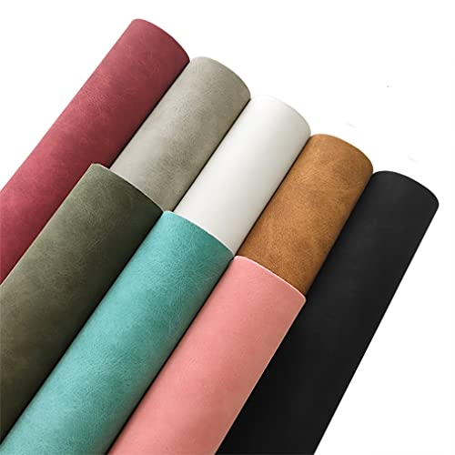 8 Pcs Colored Faux Suede PU Leather Fabric, Soft Smooth Synthetic Crafts Leather Fabric for Handicraft DIY Projects (21cmx30cm) - color: Smooth-colored