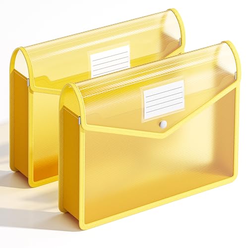 2 Pack Plastic Expanding File Folder, Fit Letter/A4 Size, Yellow - color: Yellow