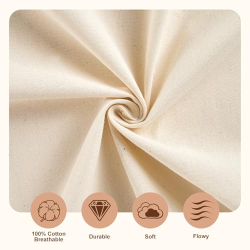 100% Cotton Muslin Fabric, 63 Inch X 5 Yards (180 Inches) Unbleached Muslin Linen Fabric by the Yard, Premium Medium Weight Muslin Cloth Fabric for Sewing, Embroidery, Crafts, & Apparel Projects - size: 5 Yards